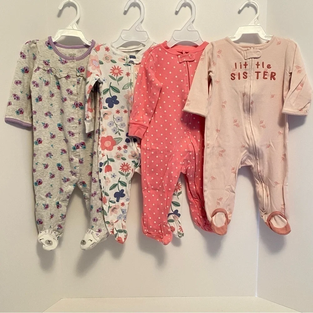 Carter's Baby Girl Infant Cotton Footie PJs 4 Pairs Size 9 Months